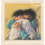 Peter Wever - Two Figures embracing, hand-coloured etching, signed