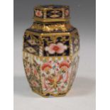 Royal Crown Derby lidded hexagonal jar and cover