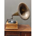A reproduction wind up gramophone with horn