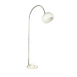 A mid-century arc floor lamp, the white acrylic shade and tubular upright to white painted