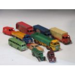 Box of mixed loose Dinky Toys vehicles including Raleigh Cycles Ausrtin van, various tankers and