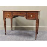 A mahogany and inlaid three drawer dressing table, 76 x 103 x 48.5cm