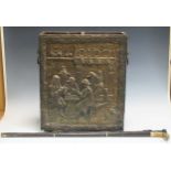 Brass stick stand with embossed figures