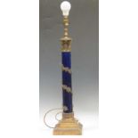 A metal mounted and blue enamel column lamp base, in Louis XVI style