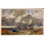 Jasper Rose UCSC (British 1930-2019)A Rather Stormy Day, oil on board, 18 x 30.5cm