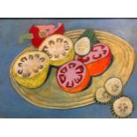 Jean Rose (Modern British)Still life of fruit, oil on board, 22.5 x 32cm