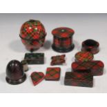 A collection of Tartanware, to include trinket boxes, thread spool and pin cushion boxCondition