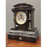 A late 19th century French slate mantel clock stamped S. Marti Medialle de Bronze. 44.5 x 36 x 18.