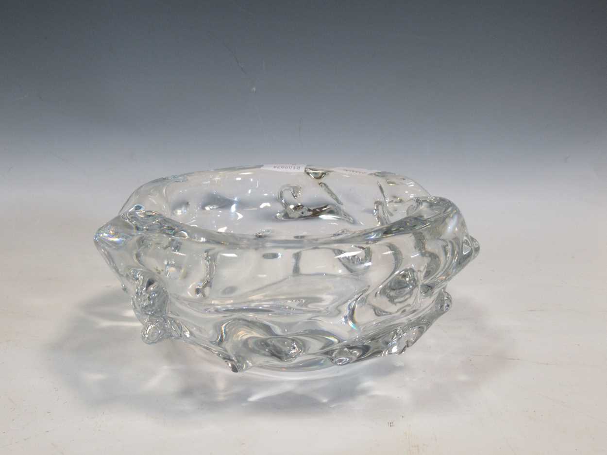 A mid 20th Century glass ashtray indistinctly etched makers mark to the underside and further marked