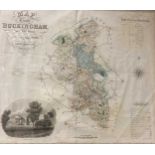 Handcoloured engraved map of Buckingham by C & J Greenwood, 60 x 70cm