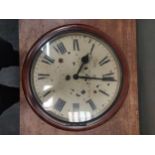 A Victorian wall clock with enamel dial, 8 day movement and mahogany surround 44cm diameter