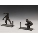 A pair of bronze cricketing bookends by Elaine JamesCondition report: Good condition, wear