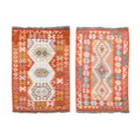 Two similar hand-knotted pure wool kelim rugs,