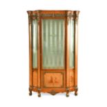 A Continental gilt mounted and marquetry vitrine of shaped outline, late 19th century,