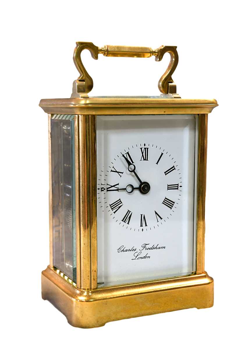 A modern brass carriage clock by Charles Frodsham, London, platform