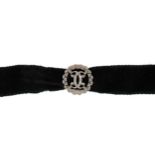 An Art Deco diamond and velvet choker,