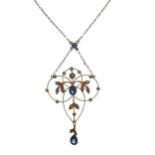 A sapphire and split pearl necklace,