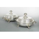 A pair of mid 19th century Old Sheffield Plate entrée warming dishes and covers,