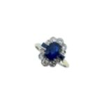 A sapphire and diamond cluster ring,