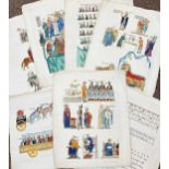 After C M Engelhardt, Medieval figures and scenes, 7 hand coloured plates engraved by Willemin