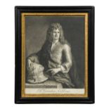 A collection of framed prints and engravings. J. Smith after Kneller, Grinling Gibbons, mezzotint,