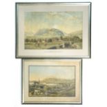 Swiss scenic views, three coloured aquatints, 19th century, together with a pencil drawing and three