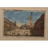 After J W Bauer, three hand coloured engravings of Naples and Venice, 18th century, titles to the