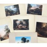 A collection of loose prints, mainly 19th century, including small coloured landscapes after Old