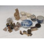 Small Chinese and Japanese items, including small silver items, seals, snuff bottle, miniatures,