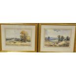 Two small watercolour landscapes, early 20th century; together with three bird colour prints after