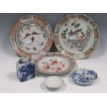 Chinese ceramics 18th/19th century, to include three decorative plates and a blue and white dish,