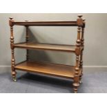 A 19th century oak three tier buffet with turned column supports, 119 x 122 x 53cm