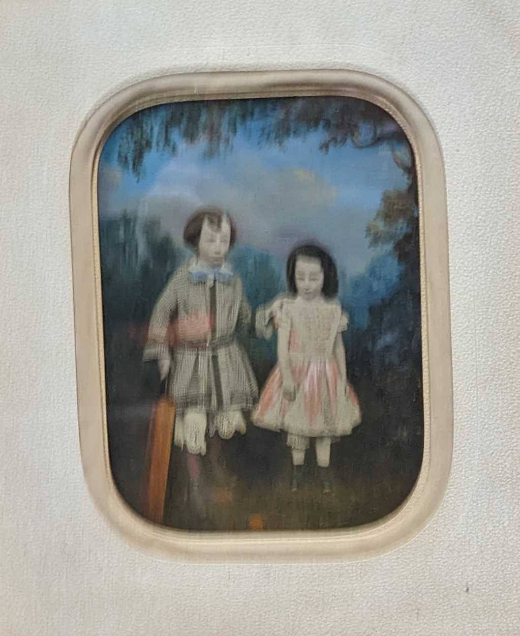 An overpainted Edwardian photograph of two children, 15 x 11cm; together with manner of Thomas - Image 2 of 2