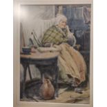 Robert Gemmel, watercolour of an elderly lady seated, watercolour on paper, signed lower right 'R