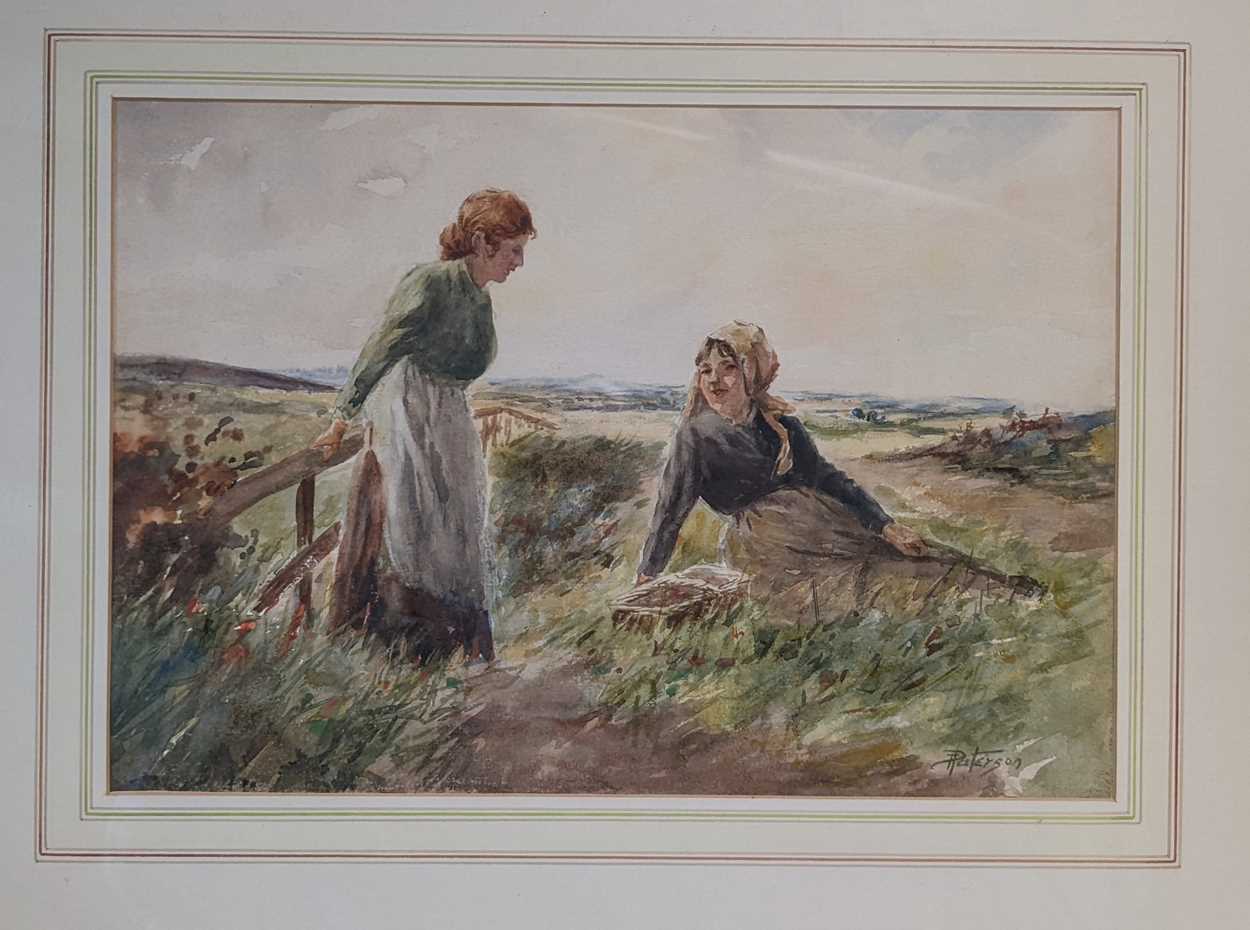 Thomas Patterson (British, 20th Century), girls resting in a field, signed 'Patterson' (lower