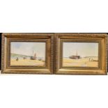 Richard Simm, a pair of beach scenes, one painted to the reverse with children and a horse, oil on