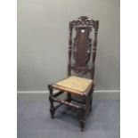 Charles II highback dining chair, with carved top rail and back on turned legs