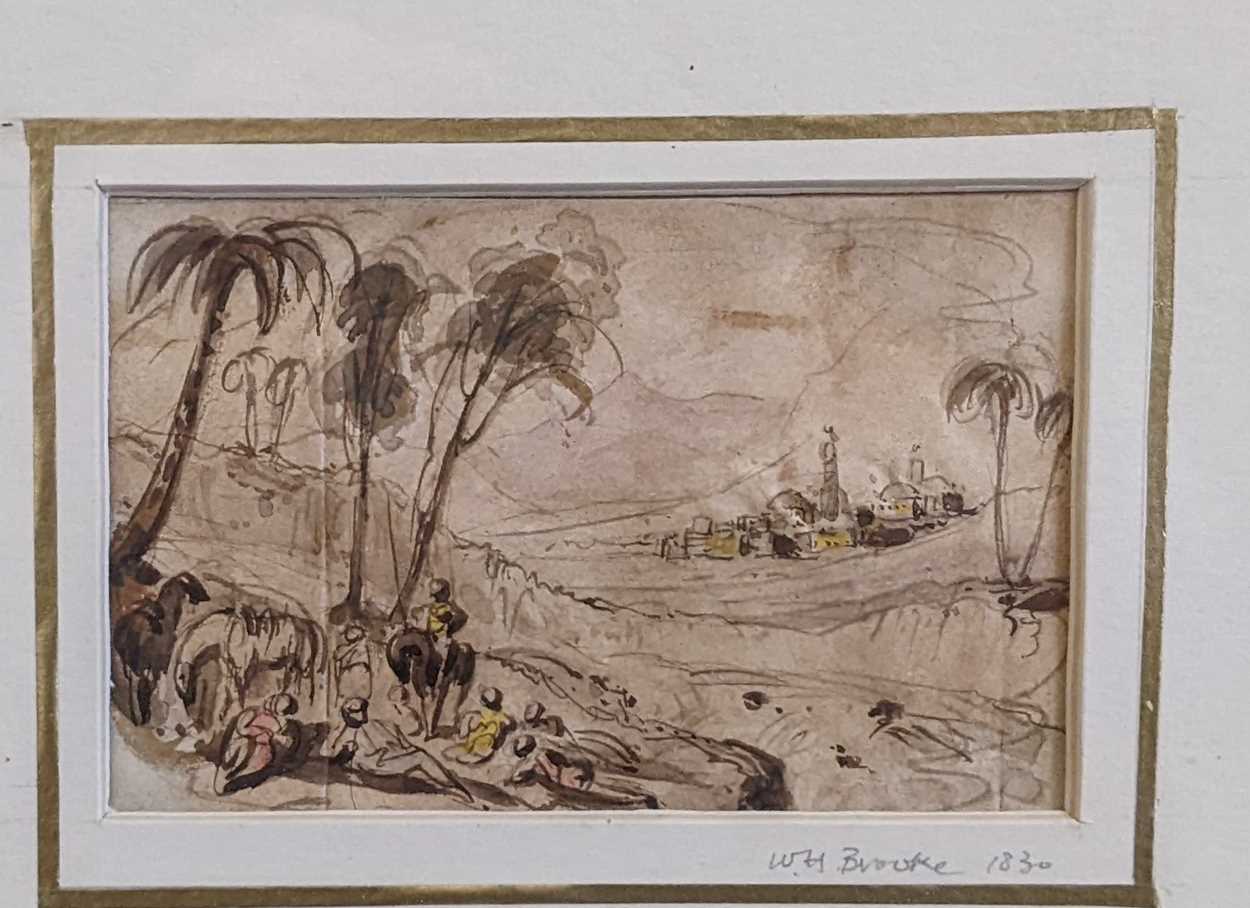 William Henry Brooke (British, 1772-1860), Middle Eastern Scene with figures and palm trees,