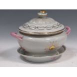 An 'American states' decorated tureen, cover and standCondition report: some damage to one handle