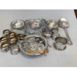 An assortment of continental silver cutlery and flatware, napkin ring, condiments and bowls, of