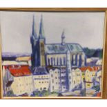 Pospisil (20th century)city skyline with a cathedralsigned 'Pospisil' (lower right)oil on board43.