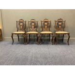A set of four Edwardian mahogany chairs, the pierced splat backs with satinwood and ivory inlay 94cm
