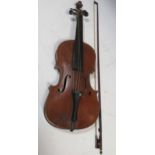 A violin 59cm long and a bow (2)
