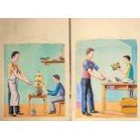 A set of twelve poster artworks each depicting an educational class or sports activity for boys
