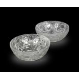 Pinsons, a pair of Lalique frosted and polished glass bowls,