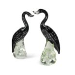 A pair of stylised Murano glass swans,
