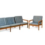 Illum Wikkelso for Niels Eilersen, a Danish teak Capella sofa and matching armchair, 1960s,