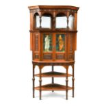 Attributed to Collinson & Lock, a rare walnut corner cabinet with painted panels by Charles Fairfax