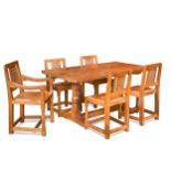 Robert 'Mouseman' Thompson, an oak dining table and five chairs,