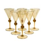 A set of six Salviati Venetian Renaissance Revival wine glasses, circa 1900,